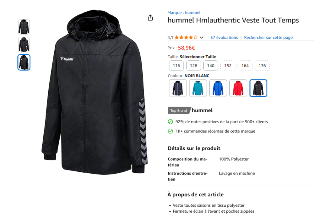Manteau imperm&eacute;able Hummel taille L Vêtements