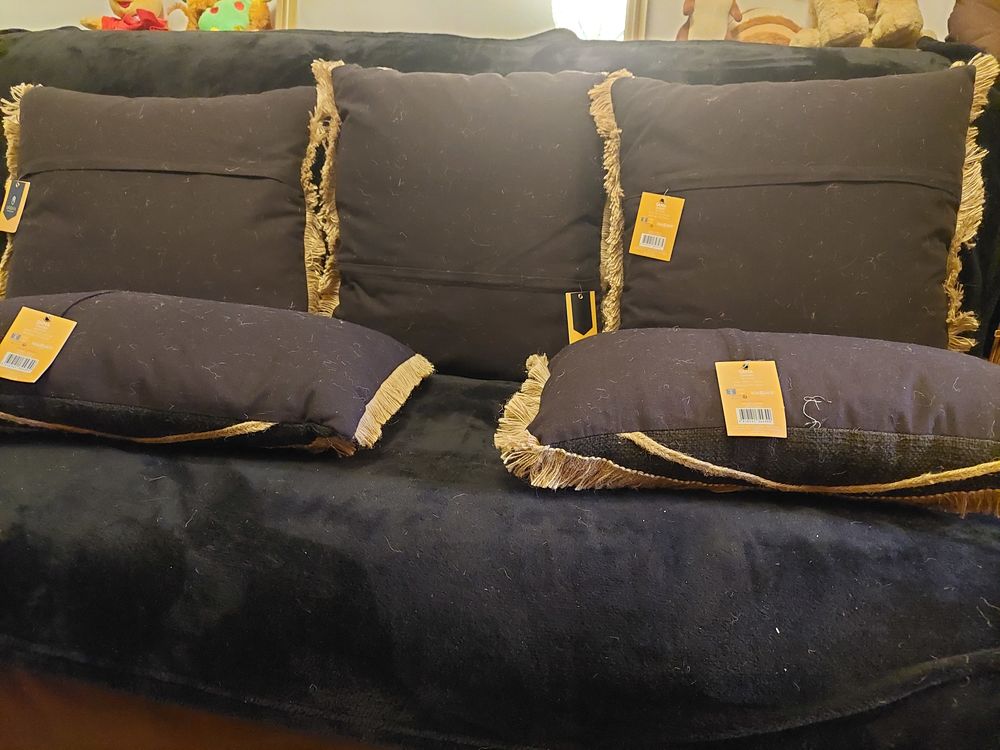  5 coussins d&eacute;houssables en coton et toile de jute neufs Décoration