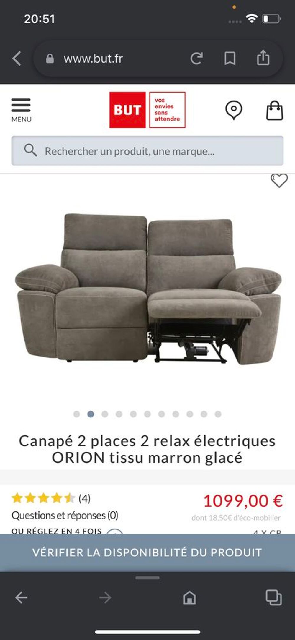 Canap&eacute; deux places &eacute;lectrique Meubles