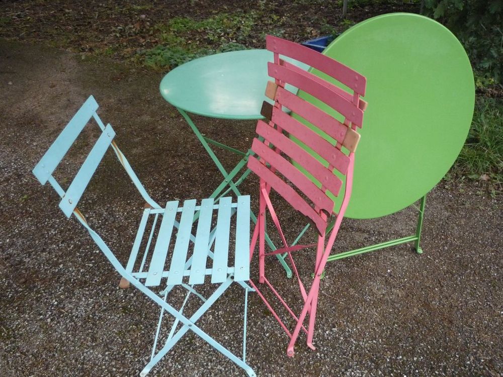 Table fer pliante laqu&eacute;/chaise Jardin