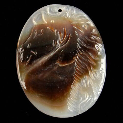 PENDENTIF TTE de CHEVAL GRAV sur NACRE 18 Nice (06)