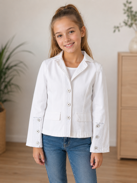 Veste jean Fille 12 ans CKS coton blanc boutonnée TBE 15 Brienne-le-Château (10)
