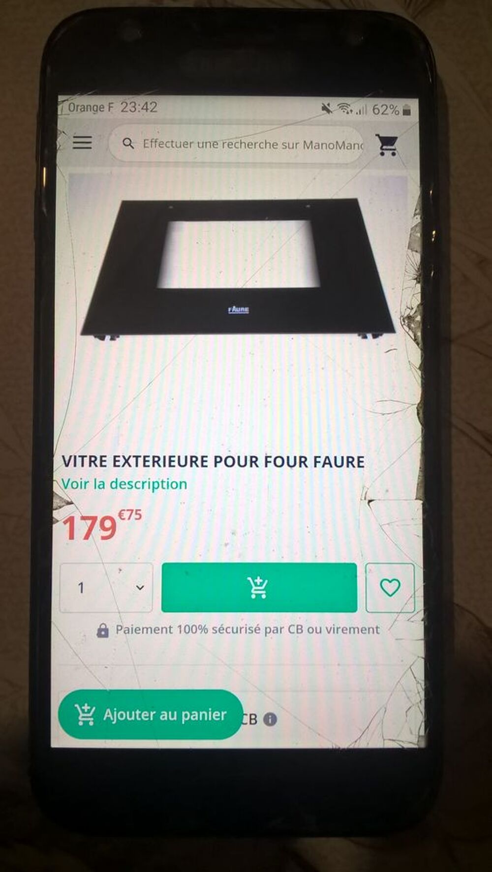 Porte compl&egrave;te + poign&eacute;e four FAURE. Electroménager