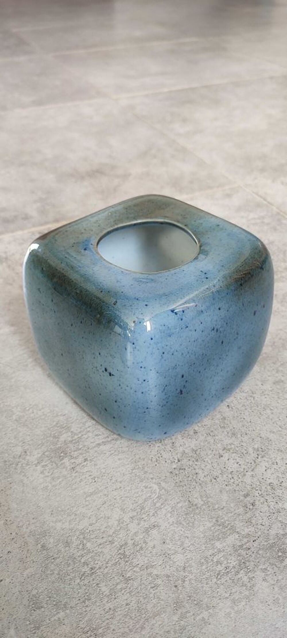 Bougeoir cube porcelaine Virebent Vintage ann&eacute;es 60 