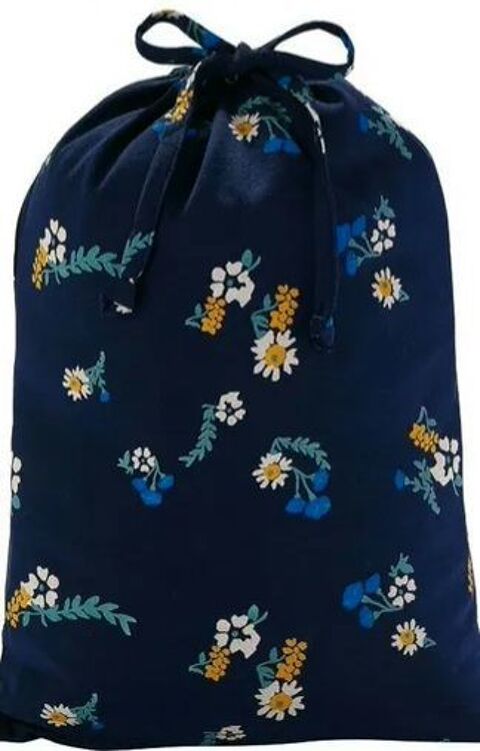 sac pochon bleu marine fleuri tissu coton cologique H 38 cm 3 Domart-en-Ponthieu (80)