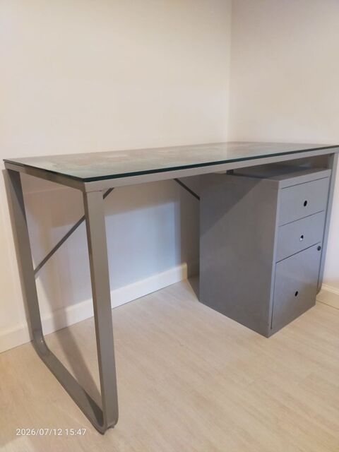 Bureau plateau verre déco New-York et console tiroirs 80 Le Teich (33)