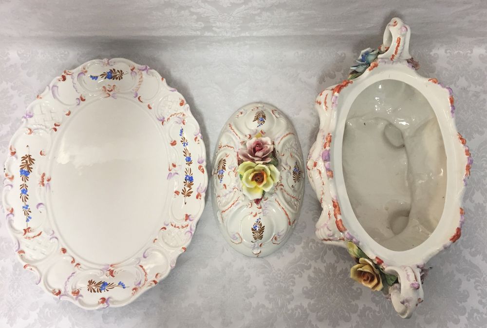 PLAT DE SERVICE SOUPI&Egrave;RE ANCIENNE ITALIENNE FA&Iuml;ENCE ROCOCO Dcoration