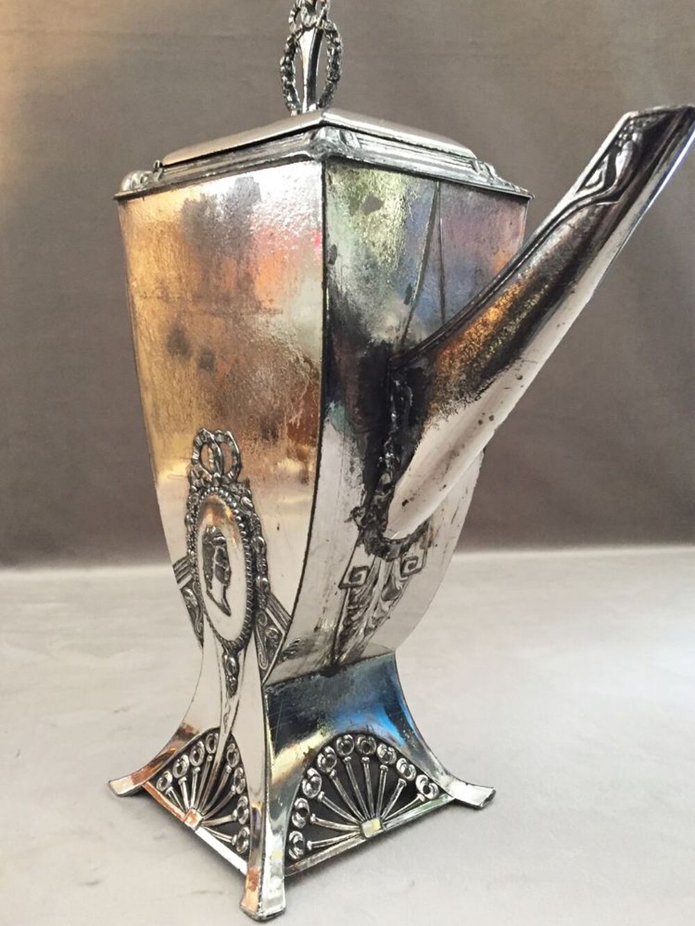 ANCIENNE TH&Eacute;I&Egrave;RE &Eacute;TAIN ARGENT&Eacute; 1900 WMF ALLEMAGNE Art 