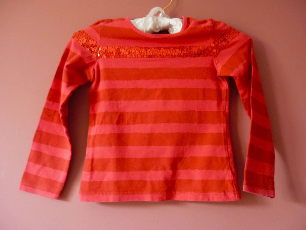 T-shirt Fille Catimini 6 ans rouge strass sequins manches lo Vêtements enfants