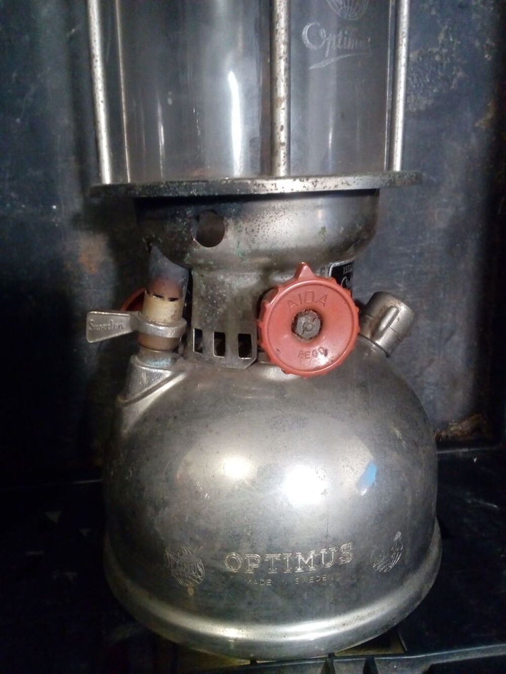 RARE : Lampe temp&ecirc;te m&eacute;tal chrom&eacute; OPTIMUS d'origine, compl&egrave;t 