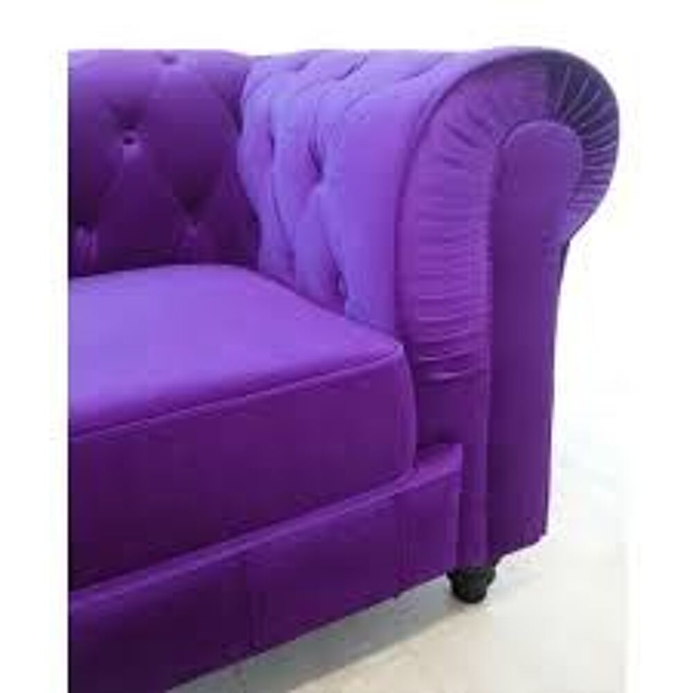 CANAPE CHESTERFIEL 2 PLACES EN VELOURS VIOLET Meubles