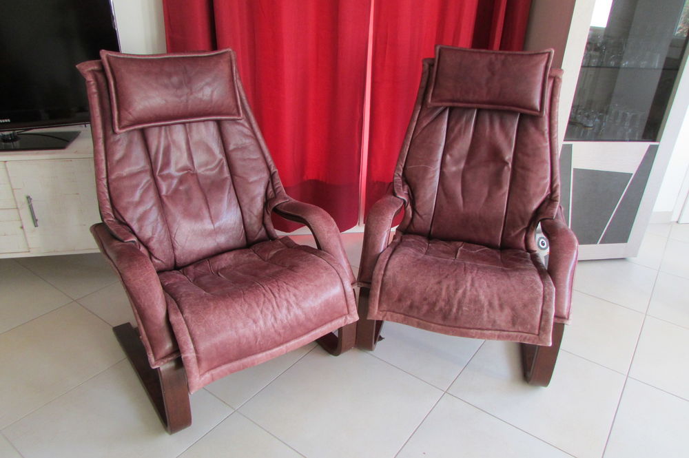 Paire de fauteuils relax cuir, inclinables 1980-90 Meubles
