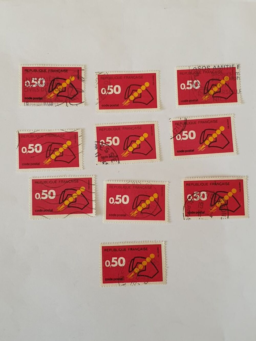 Timbre france Code Postal &agrave; 0 F 50 rouge 1972- lot 0.50 eur 