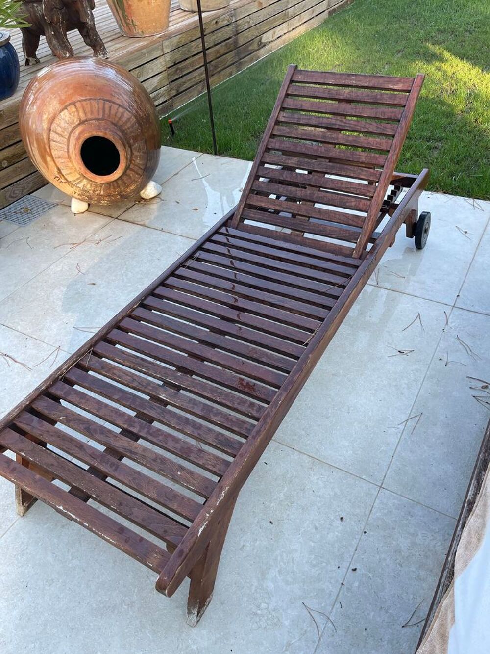 2 transat en bois avec roulettes Jardin