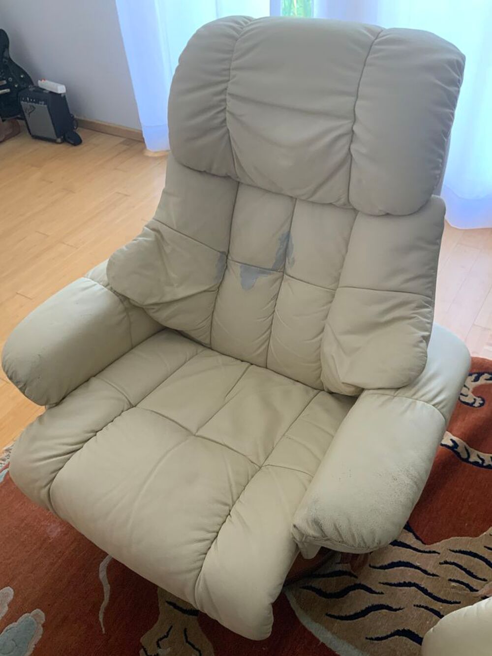 2 fauteuils relax inclinables manuels + reposes pieds. Meubles