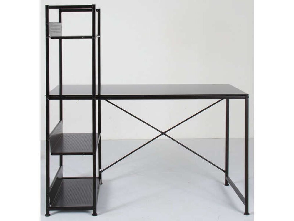 Bureau noir m&eacute;tal avec plateau en verre et 3 &eacute;tag&egrave;res Meubles