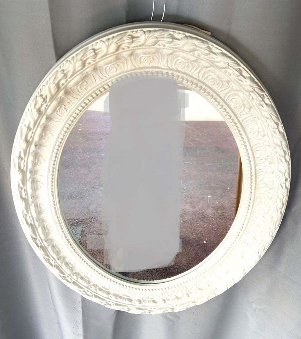 Grand Miroir en Bois Stuqu&eacute; Blanc Nacr&eacute; Shabby Chic Baroque Décoration