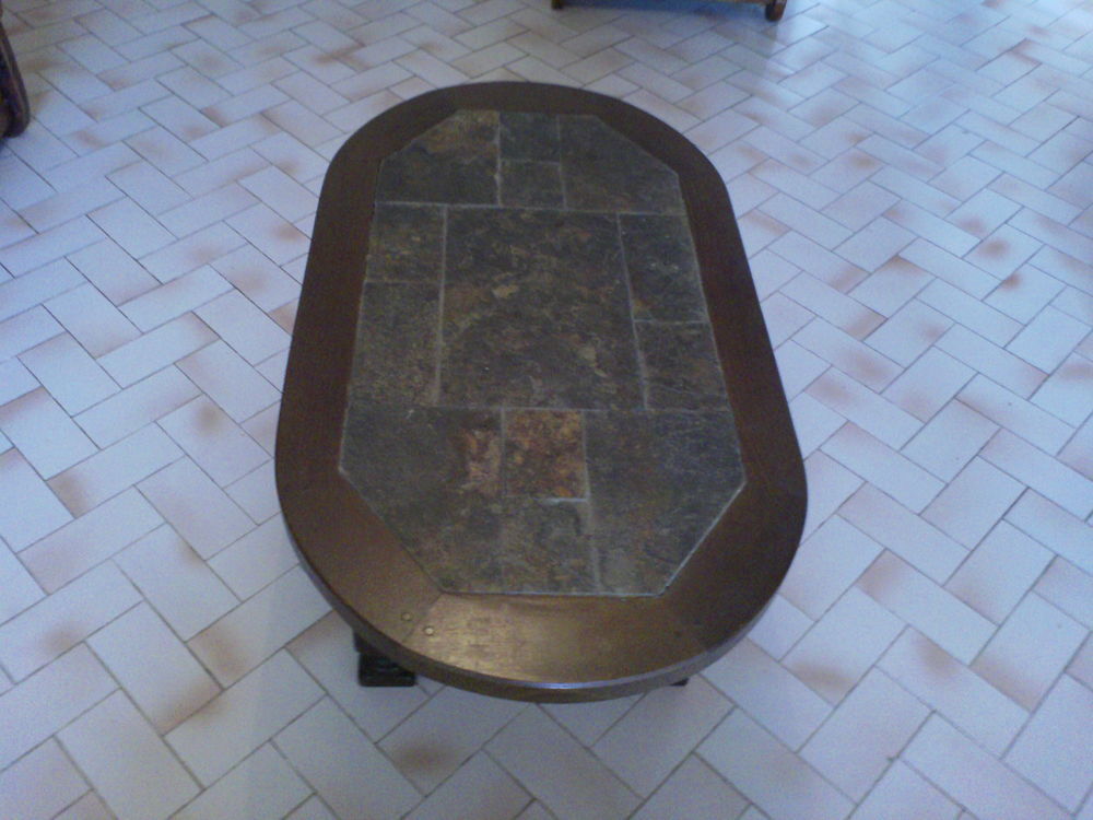 Table basse en bois massif et pierre Meubles