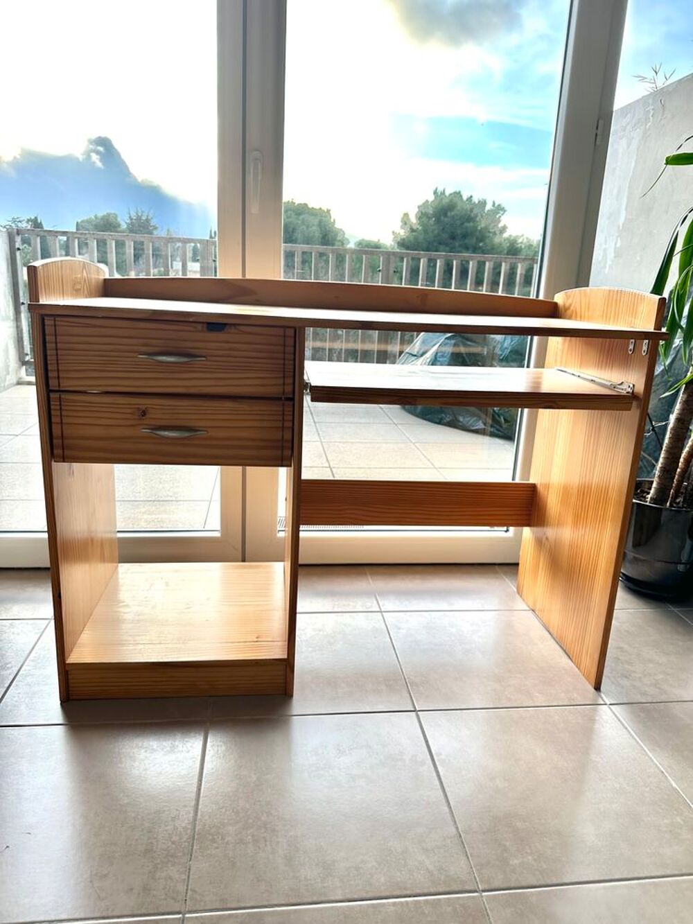 Bureau en bois avec plateau coulissant et 2 tiroirs Meubles