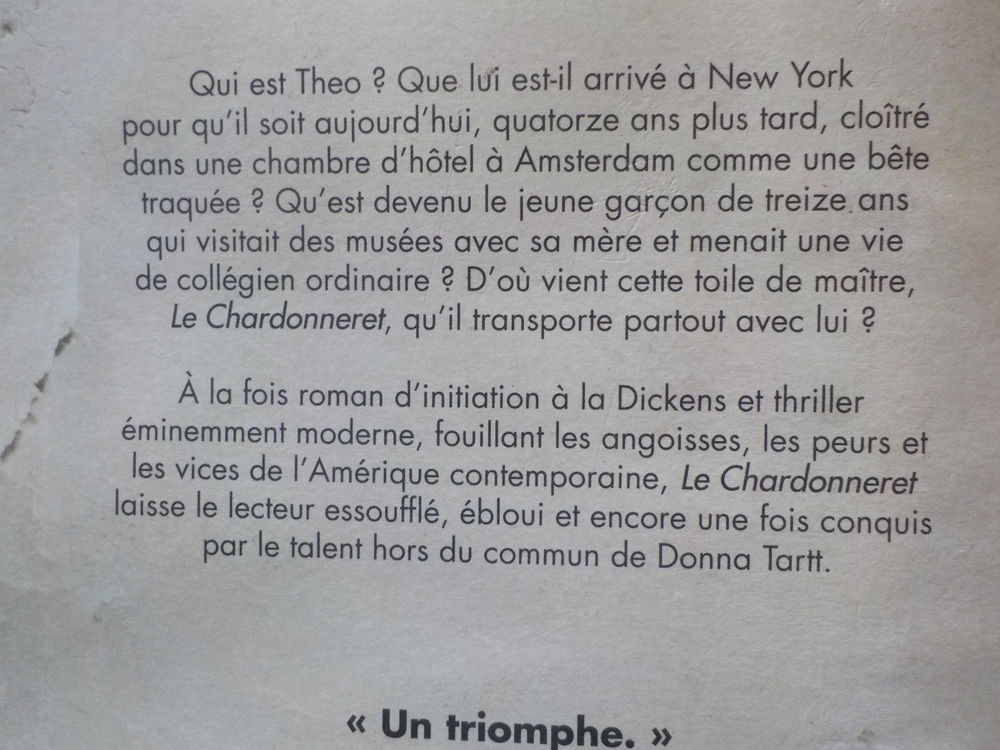 LE CHARDONNERET de Donna TARTT Ed. Feux Crois&eacute;s Livres et BD