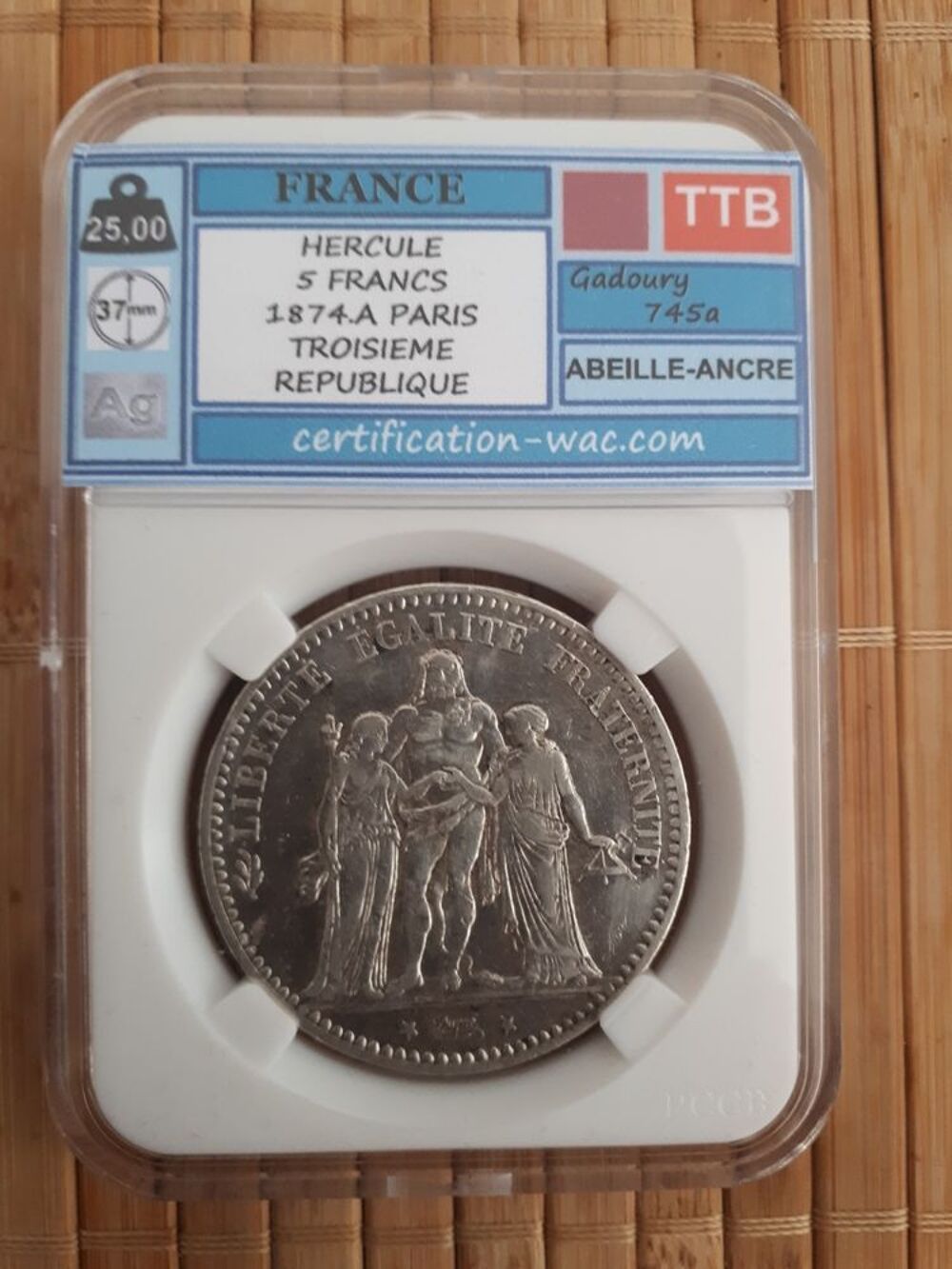 5 francs Hercule 1874.A Argent 