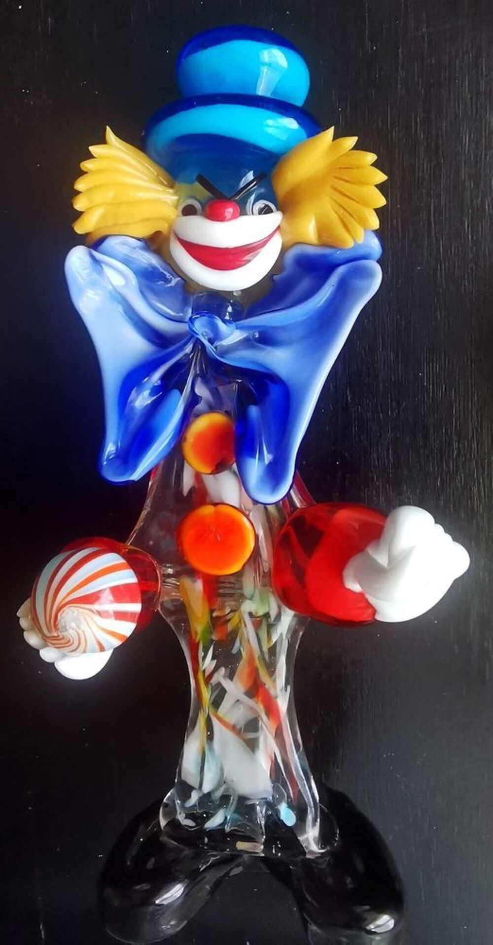 2 Clowns verrerie Murano (Venise) de 26 cm de haut Décoration