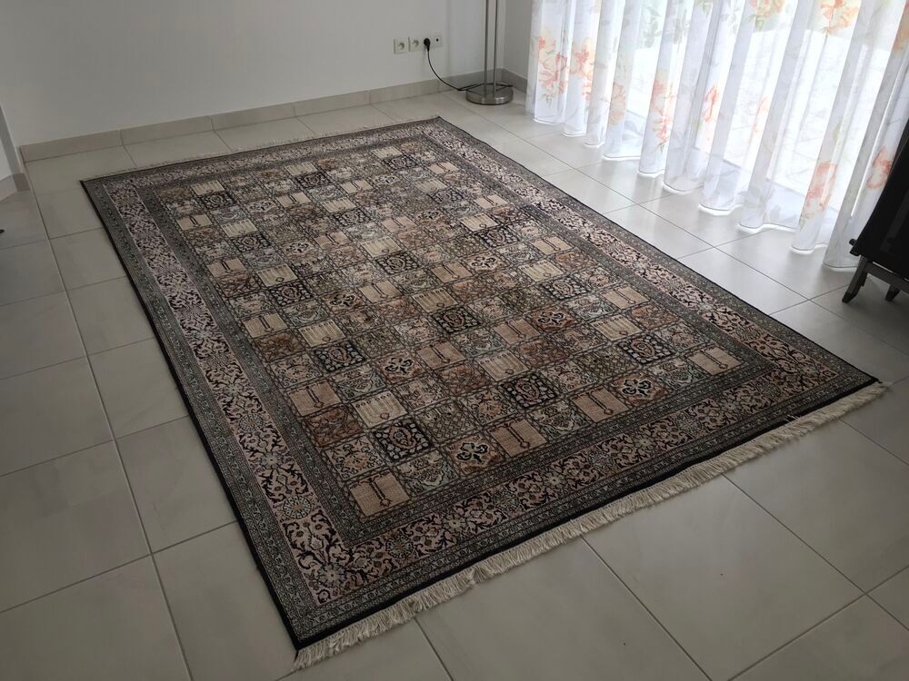 TAPIS D'ORIENT PURE SOIE origine CACHEMIRE Décoration