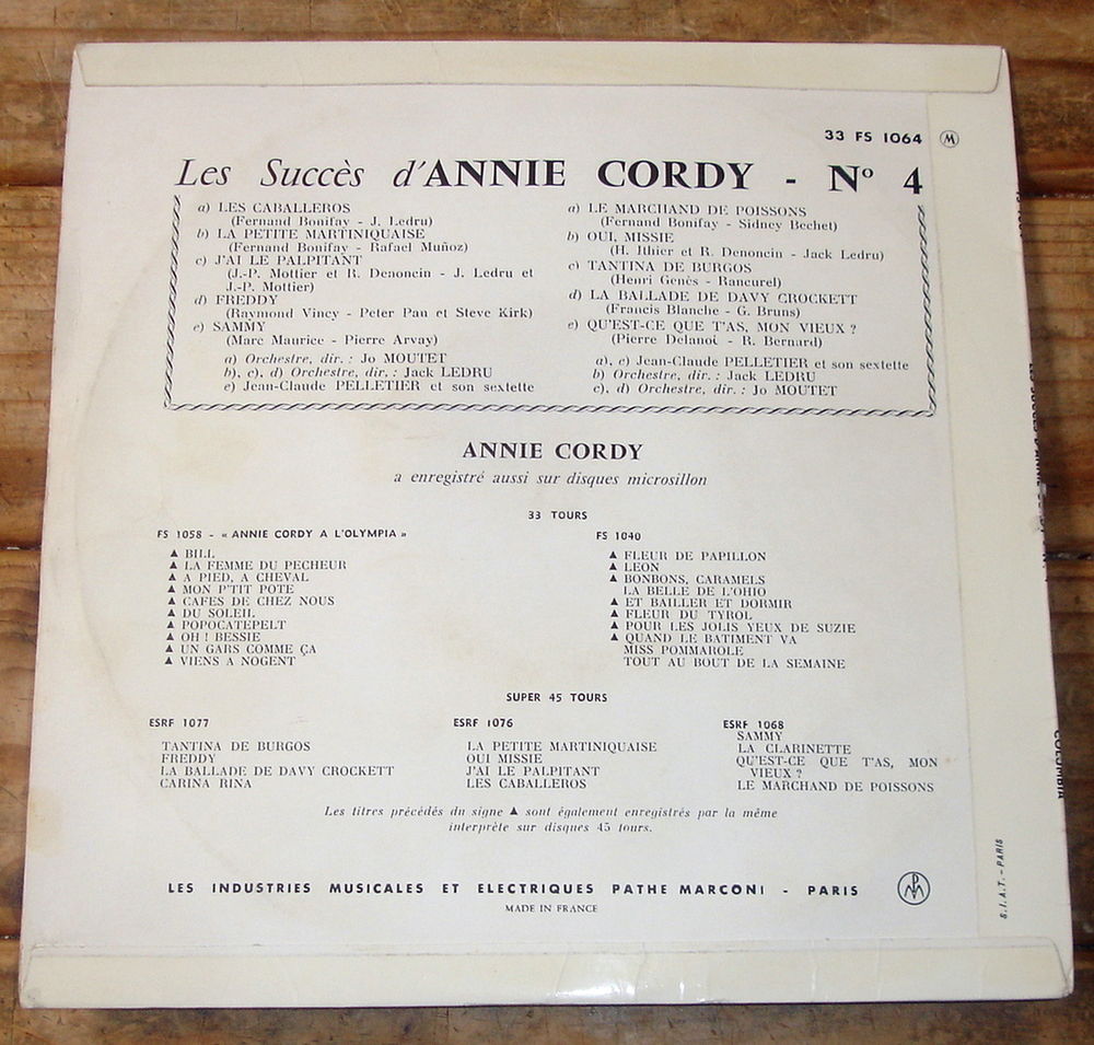LES SUCC&Egrave;S D'ANNIE CORDY n&deg;4 - 33t / 25cm-DAVY CROCKETT-1956 CD et vinyles