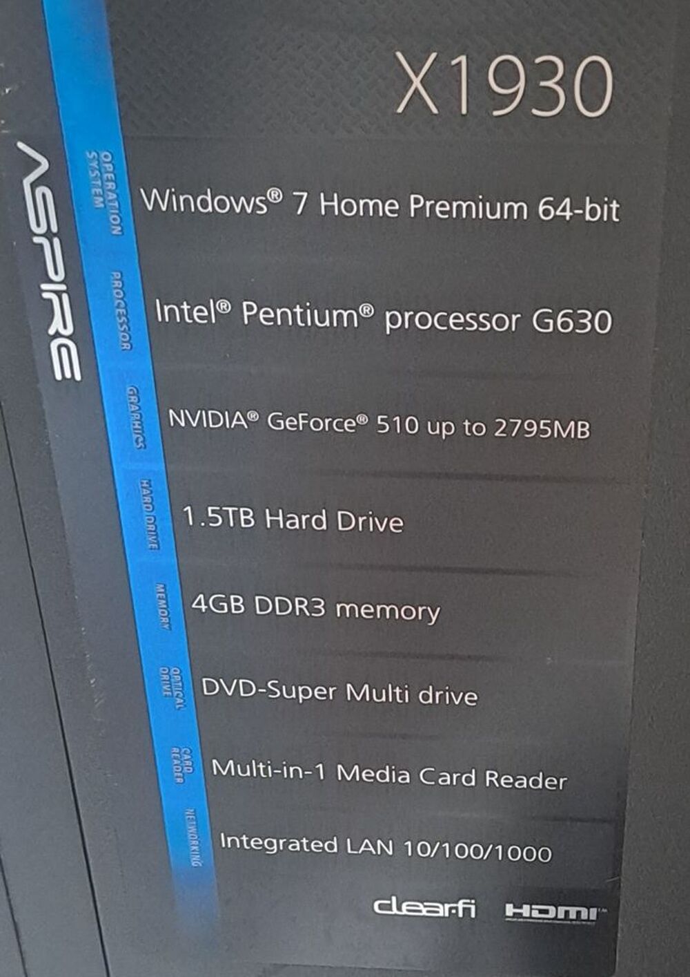 PC Acer X1930 Matériel informatique