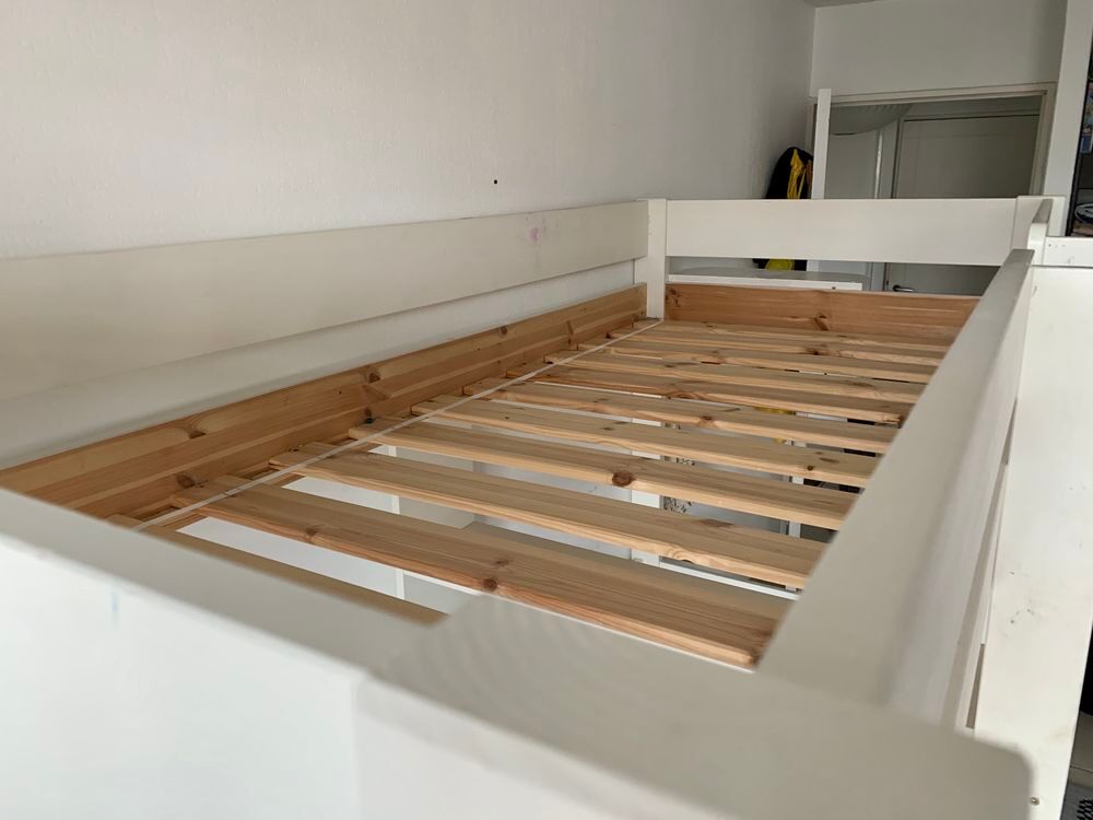 lit mezzanine blanc avec bureau. PINO Meubles