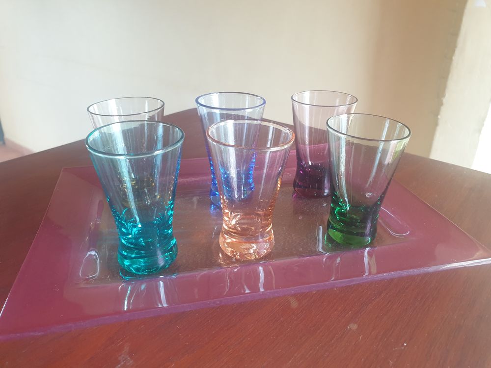 SET de 6 verres digestifs et son plateau Décoration