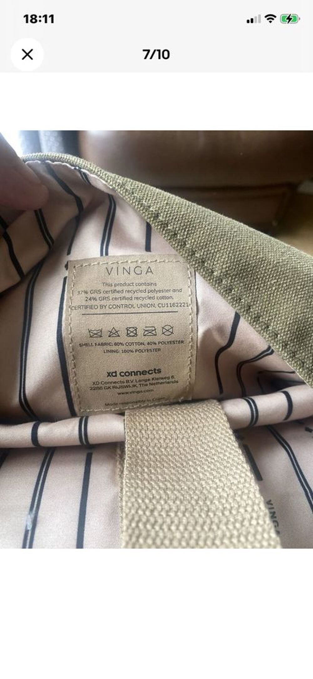 VINGA Bosler sac &agrave; dos ville toile vert/marron bretelles r&eacute;glables recycl&eacute;e 17 L Maroquinerie