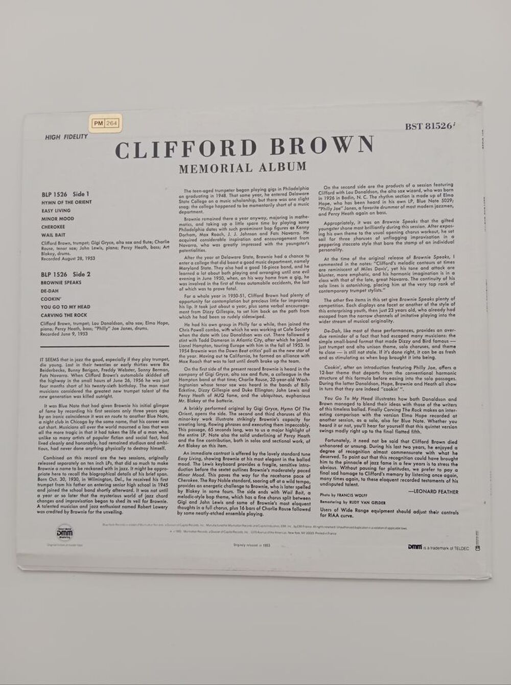 33 TOURS CLIFFORD BROWN Memorial Album (BLUE NOTE) CD et vinyles