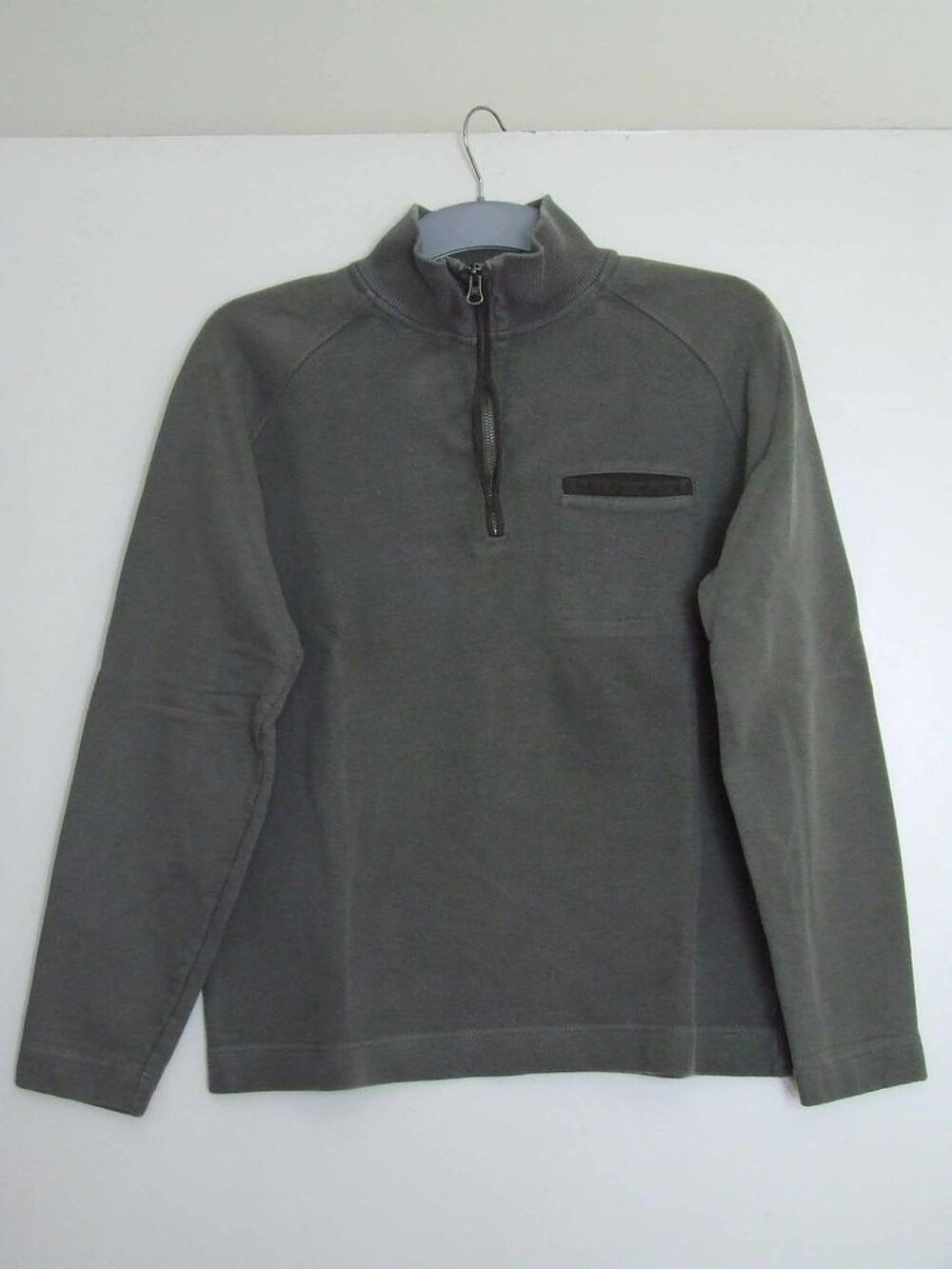 Sweat col montant zipp&eacute;, CELIO, Gris kaki, Taille L, TBE Vêtements