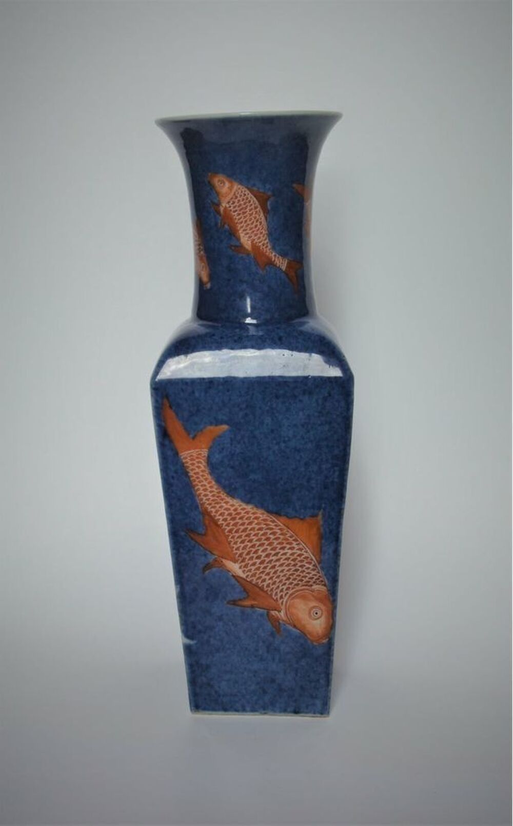 Magnifique vase en porcelaine chinoise aux carpes Décoration