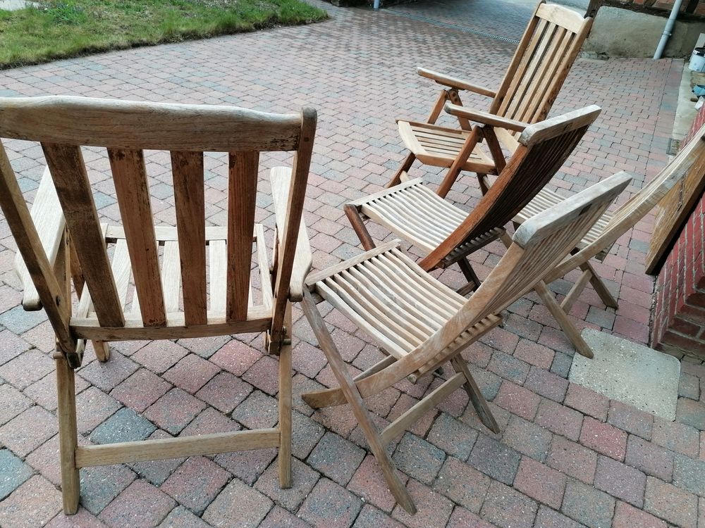 Salon de jardin en teck 3 chaises et deux fauteuils Jardin