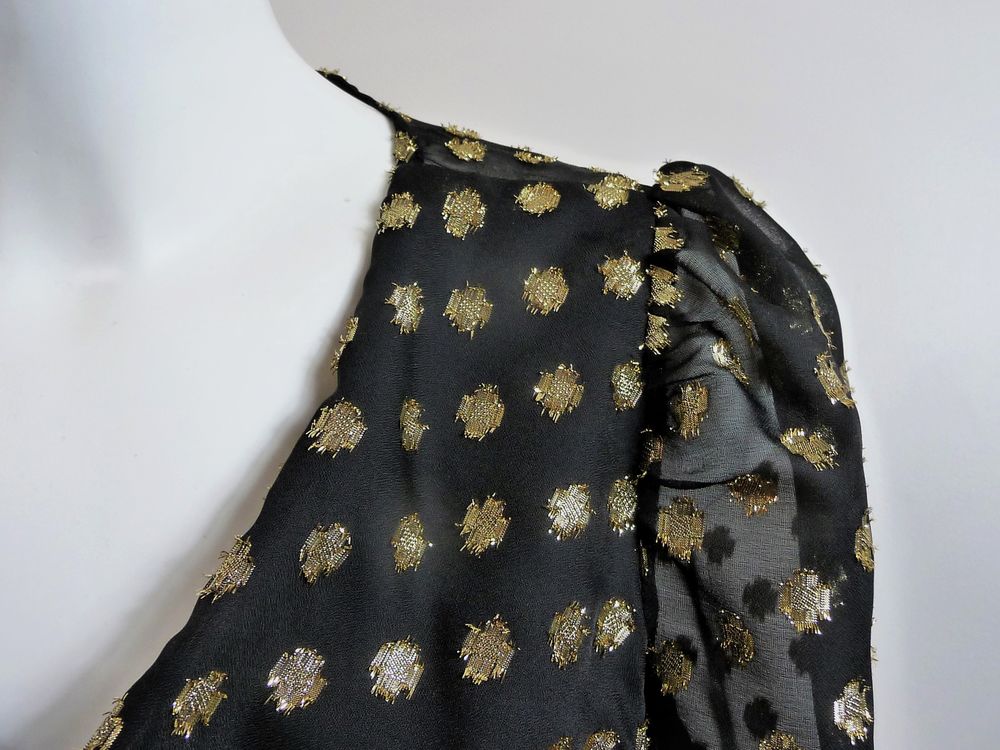 Robe Noir &agrave; Motif Dor&eacute; &agrave; Manches Longues- Taille 36- Naf Naf Vêtements