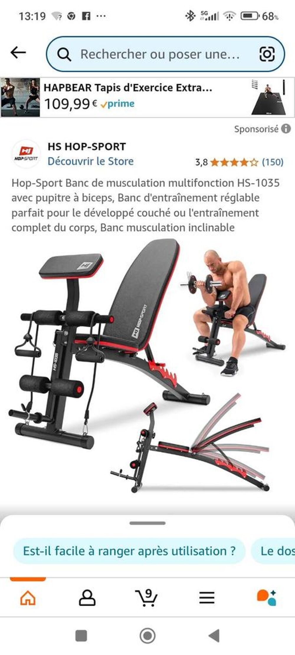 banc de musculation pliable neuf encore dans son emballage d'origine (jamais eu le temps de le monter plus raisons de sant&eacute; Sports