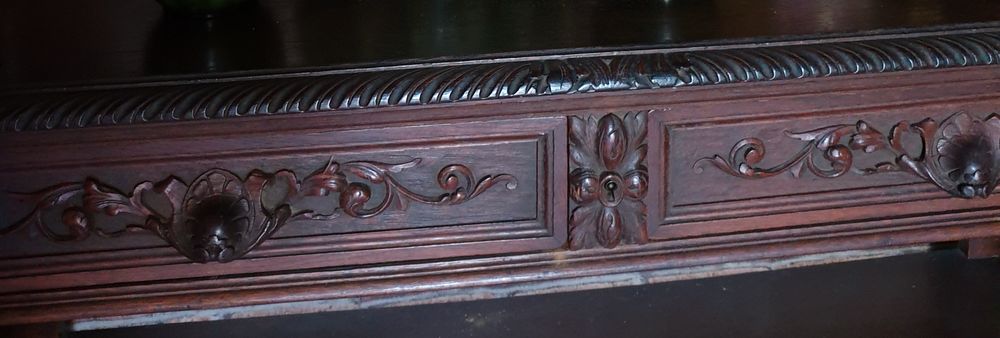 SALLE A MANGER compl&egrave;te ch&ecirc;ne fonc&eacute; th&egrave;me chasse Fin XIX&deg; Meubles