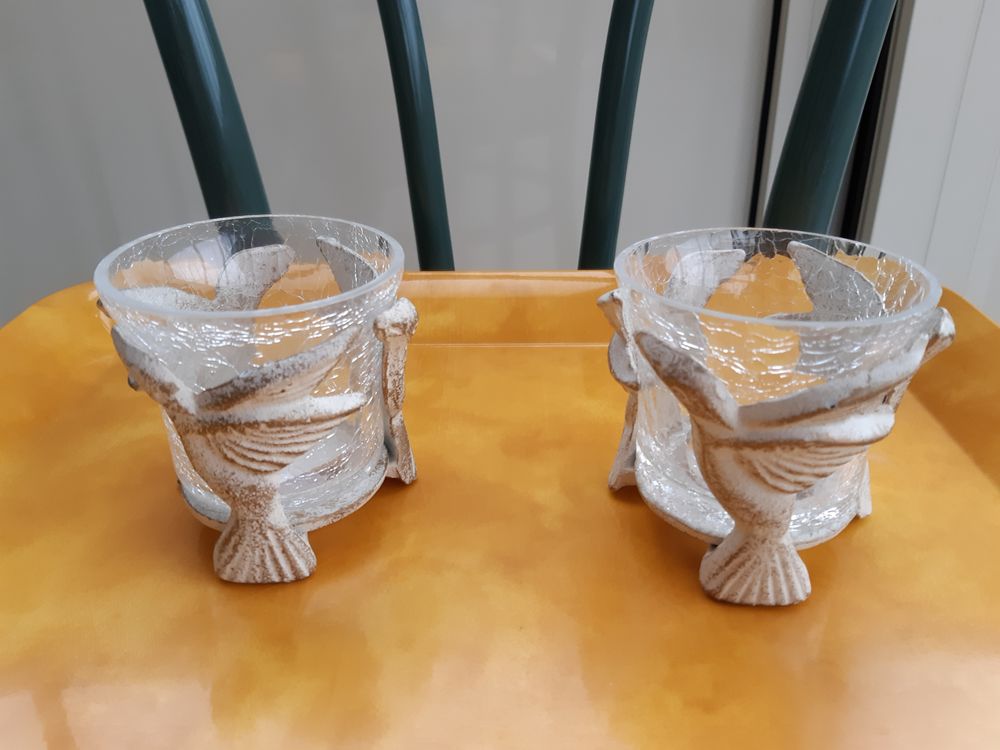 Porte-Verre d&eacute;co 3 Oiseaux M&eacute;tal Lasur&eacute; Beige. 