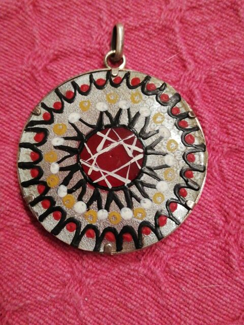 Pendentif  tour ARGENT 925/INTRIEUR PEINTURE vessie de porc 15 cuisses (71)