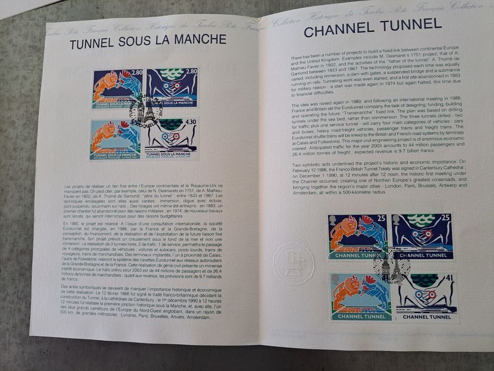 Feuillet philatelique "Tunnel sous La Manche" Photos/Video/TV