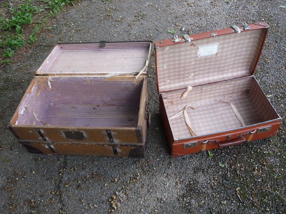 Ancienne Valise de Voyage en Carton Cercl&eacute;e Bois/malle Meubles