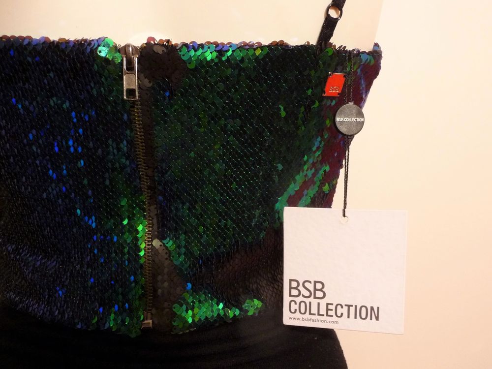 Top/ Tee Shirt &agrave; Sequins Vert/Bleu et Noir- BSB Collection Vêtements