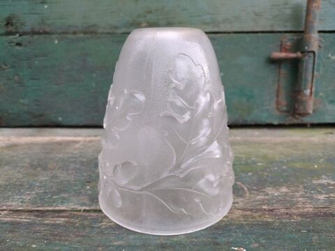 Ancienne Tulipe Verre de Lampe Dcor Feuilles de Chne 60 Loches (37)