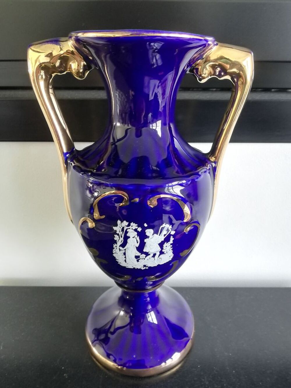 Vase amphore bleu et dor&eacute; Italy Décoration
