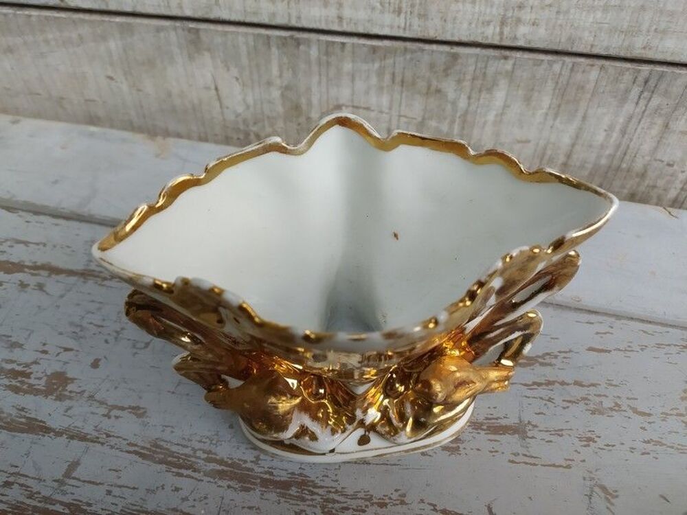 Ancien Vase de Mari&eacute;e XIXe Porcelaine Dor&eacute; Oiseaux Décoration