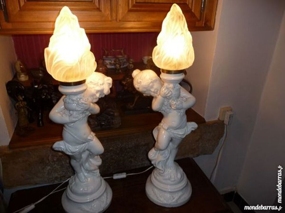 PAIRE DE LAMPES COUPLE CHERUBINS PUTTIS Décoration