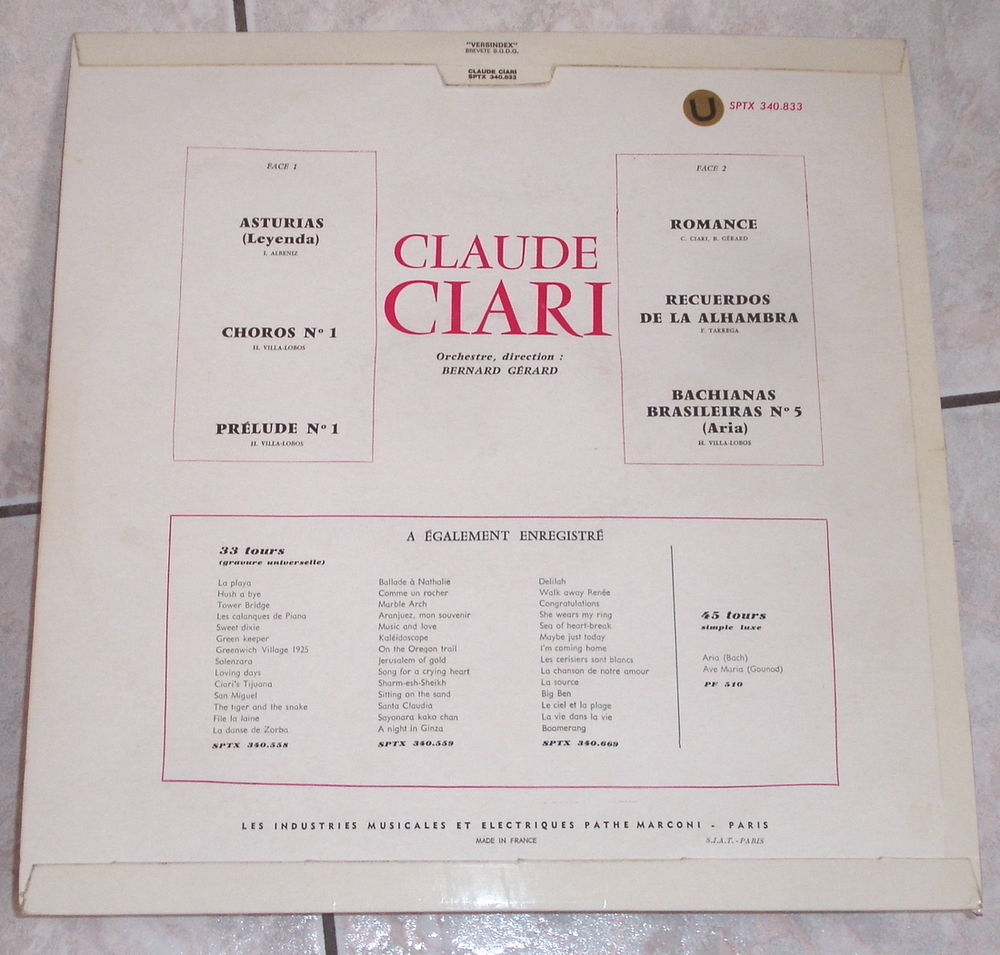 CLAUDE CIARI-33t-ASTURIAS-JEUX INTERDITS-RECUERDOS-LANGUETTE CD et vinyles