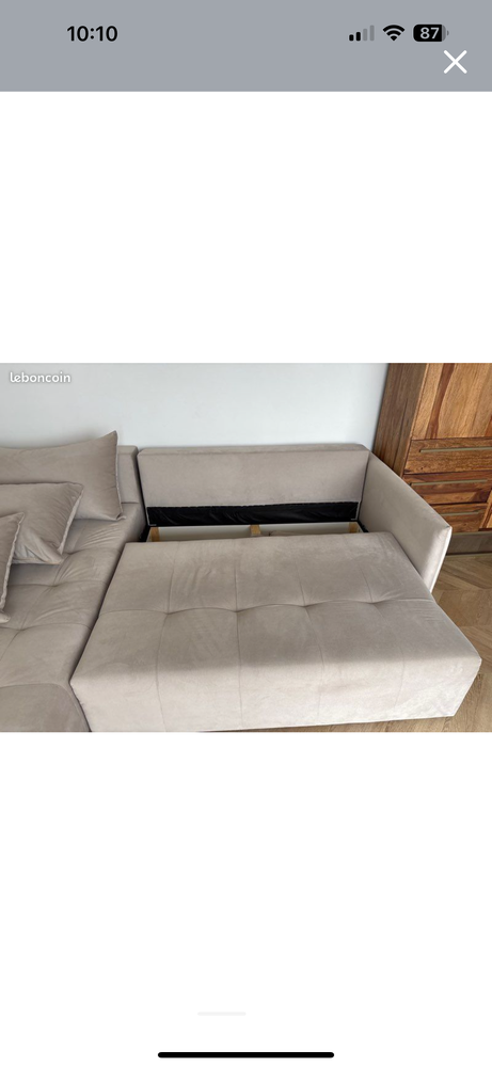 Canap&eacute; d'angle en velours taupe convertible et r&eacute;versible Meubles